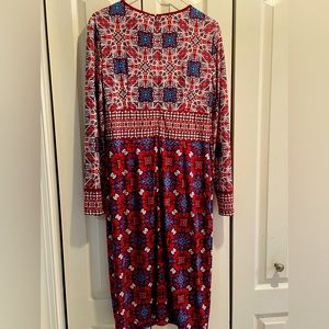 Maggy London, size 8, midi dress. Polyester blend. Boho shabby chic.